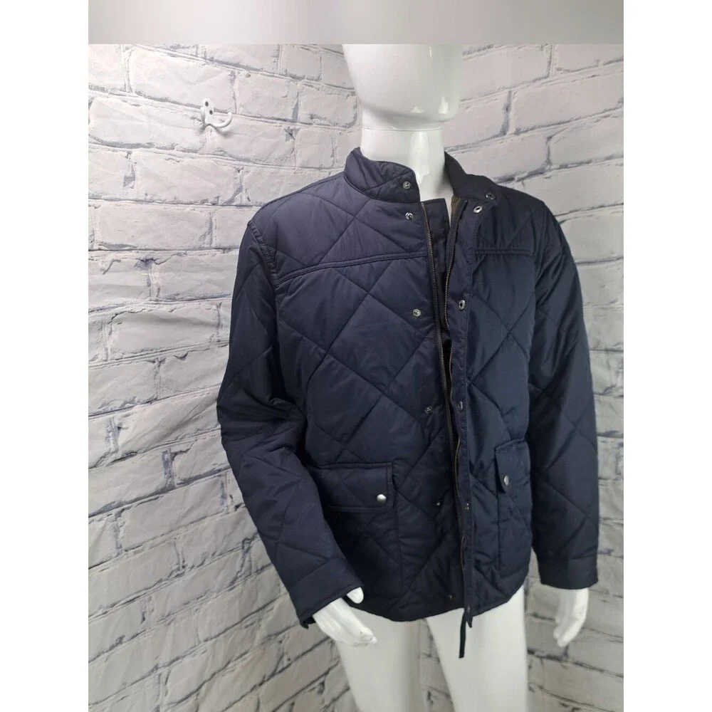 J. Crew Men's Quilted Jacket Coat Outerwear Navy Lined Filled Large